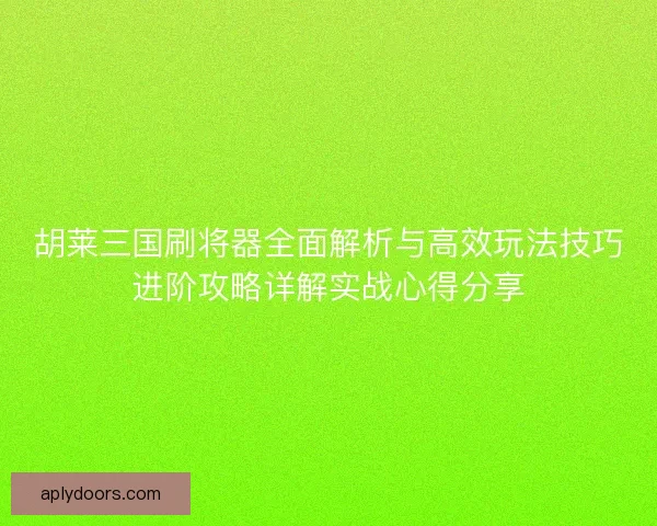 胡莱三国刷将器全面解析与高效玩法技巧进阶攻略详解实战心得分享