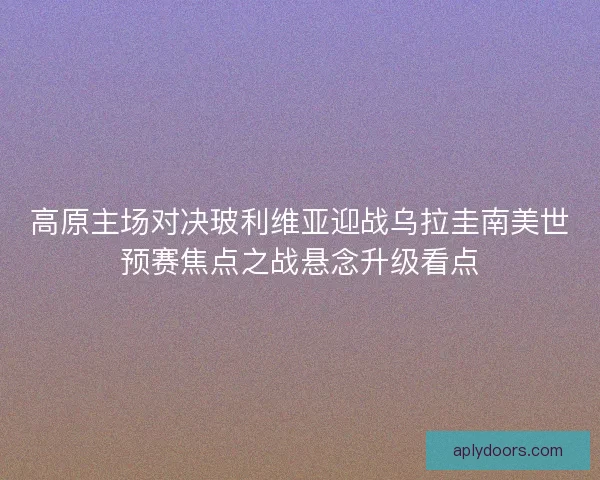 高原主场对决玻利维亚迎战乌拉圭南美世预赛焦点之战悬念升级看点
